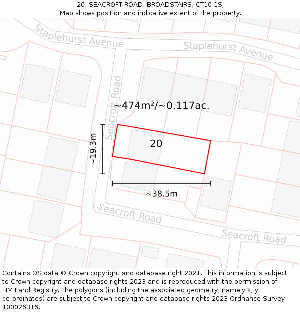 20, SEACROFT ROAD, BROADSTAIRS, CT10 1SJ: Plot and title map