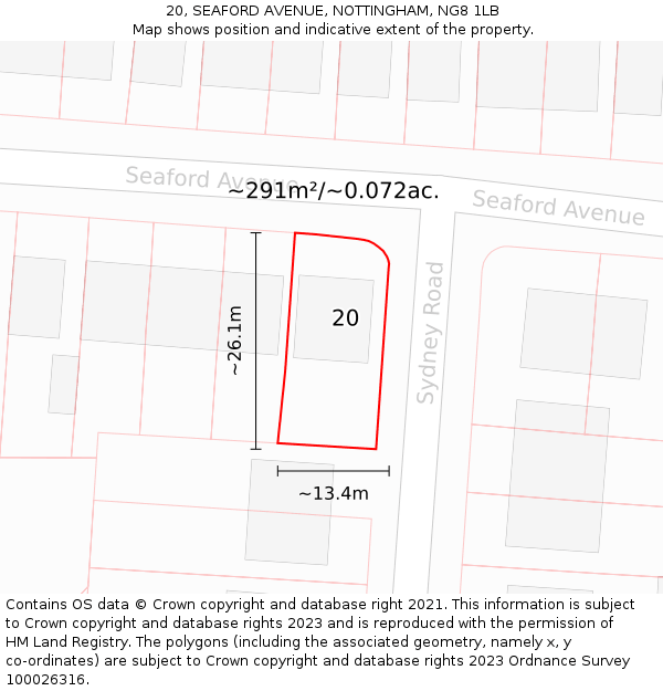 20, SEAFORD AVENUE, NOTTINGHAM, NG8 1LB: Plot and title map