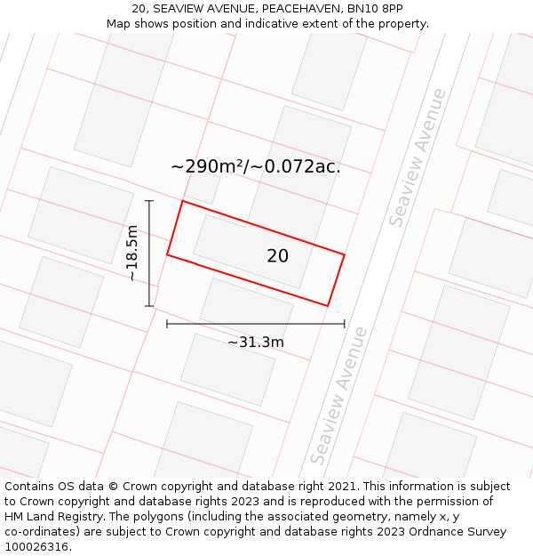 20, SEAVIEW AVENUE, PEACEHAVEN, BN10 8PP: Plot and title map