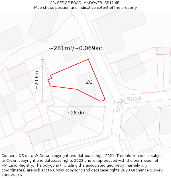 20, SEDGE ROAD, ANDOVER, SP11 6RL: Plot and title map