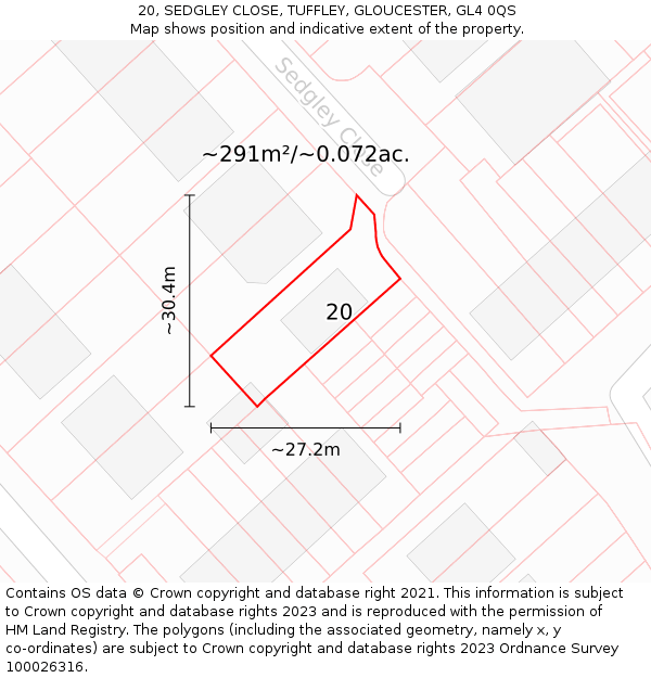 20, SEDGLEY CLOSE, TUFFLEY, GLOUCESTER, GL4 0QS: Plot and title map