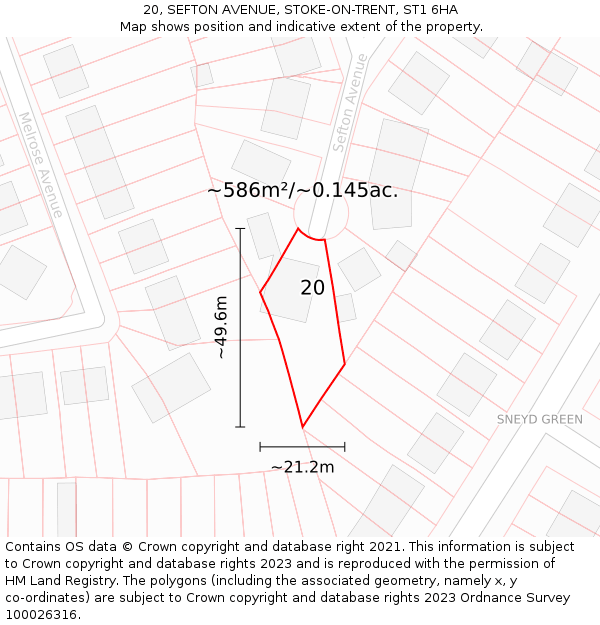 20, SEFTON AVENUE, STOKE-ON-TRENT, ST1 6HA: Plot and title map