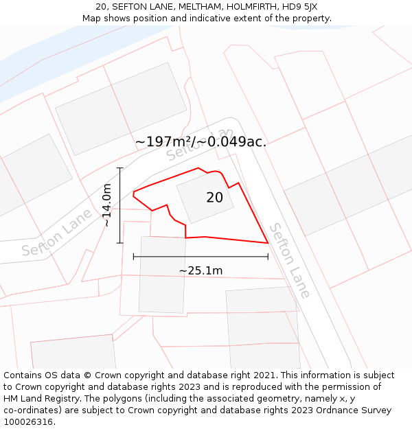 20, SEFTON LANE, MELTHAM, HOLMFIRTH, HD9 5JX: Plot and title map