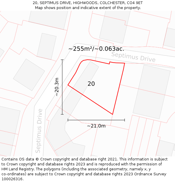 20, SEPTIMUS DRIVE, HIGHWOODS, COLCHESTER, CO4 9ET: Plot and title map