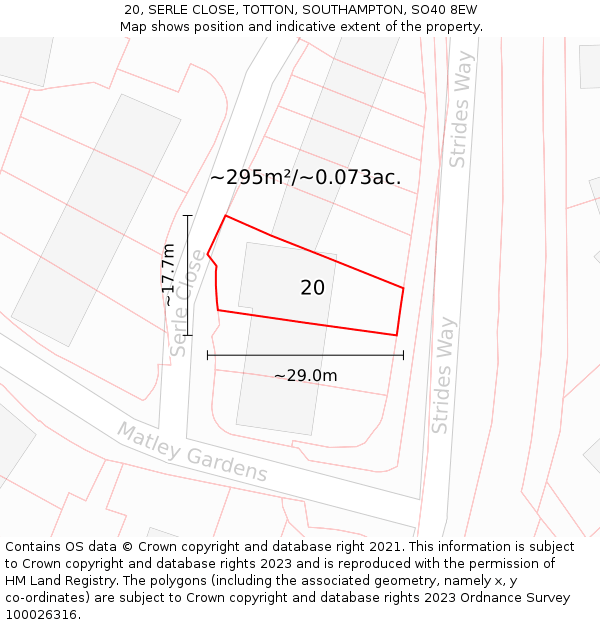 20, SERLE CLOSE, TOTTON, SOUTHAMPTON, SO40 8EW: Plot and title map