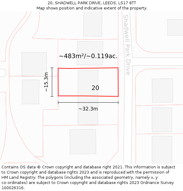 20, SHADWELL PARK DRIVE, LEEDS, LS17 8TT: Plot and title map