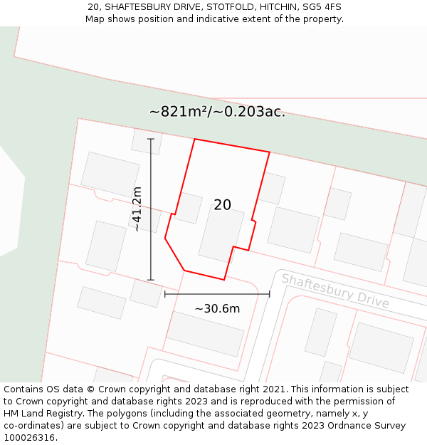 20, SHAFTESBURY DRIVE, STOTFOLD, HITCHIN, SG5 4FS: Plot and title map