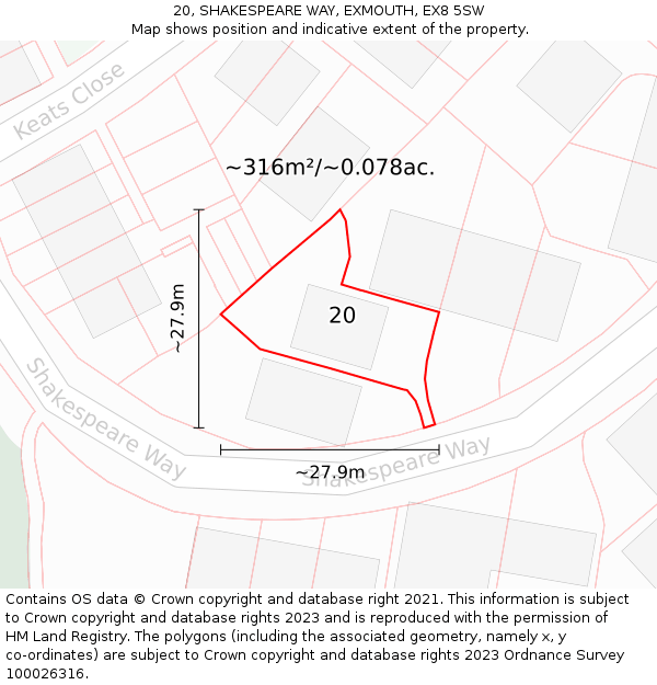 20, SHAKESPEARE WAY, EXMOUTH, EX8 5SW: Plot and title map