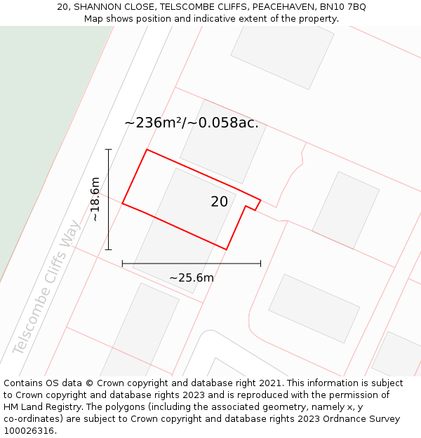 20, SHANNON CLOSE, TELSCOMBE CLIFFS, PEACEHAVEN, BN10 7BQ: Plot and title map