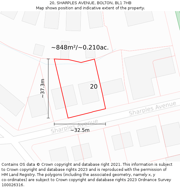 20, SHARPLES AVENUE, BOLTON, BL1 7HB: Plot and title map