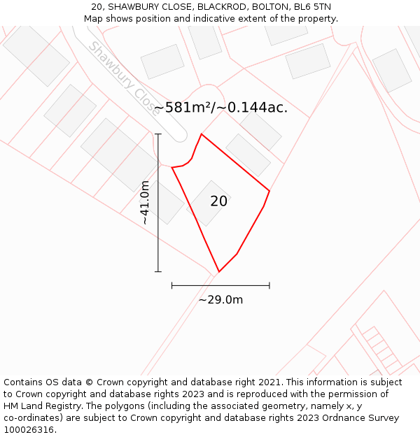 20, SHAWBURY CLOSE, BLACKROD, BOLTON, BL6 5TN: Plot and title map