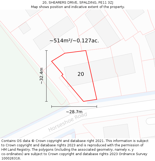 20, SHEARERS DRIVE, SPALDING, PE11 3ZJ: Plot and title map