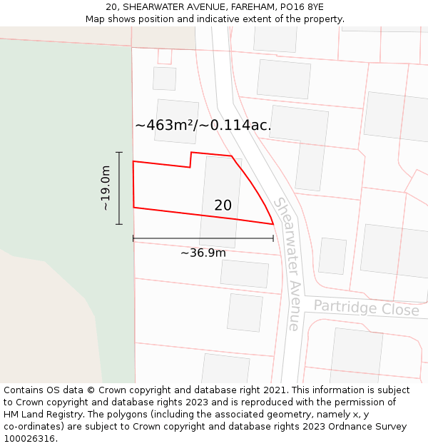 20, SHEARWATER AVENUE, FAREHAM, PO16 8YE: Plot and title map