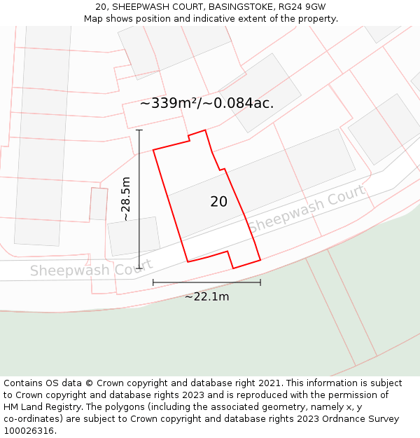 20, SHEEPWASH COURT, BASINGSTOKE, RG24 9GW: Plot and title map