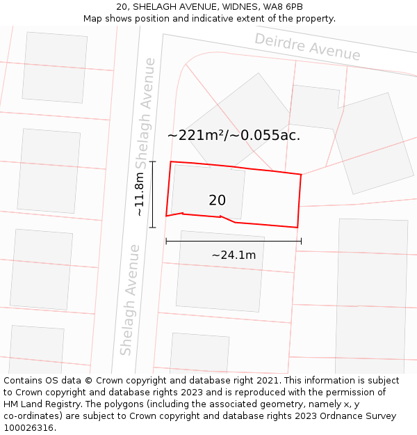 20, SHELAGH AVENUE, WIDNES, WA8 6PB: Plot and title map