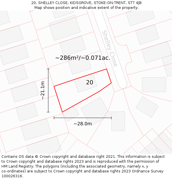 20, SHELLEY CLOSE, KIDSGROVE, STOKE-ON-TRENT, ST7 4JB: Plot and title map