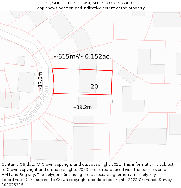 20, SHEPHERDS DOWN, ALRESFORD, SO24 9PP: Plot and title map