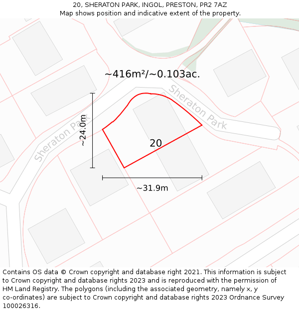 20, SHERATON PARK, INGOL, PRESTON, PR2 7AZ: Plot and title map