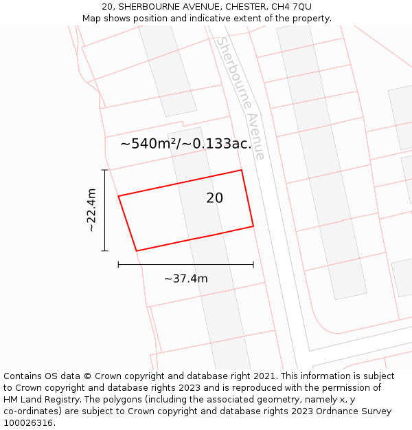 20, SHERBOURNE AVENUE, CHESTER, CH4 7QU: Plot and title map