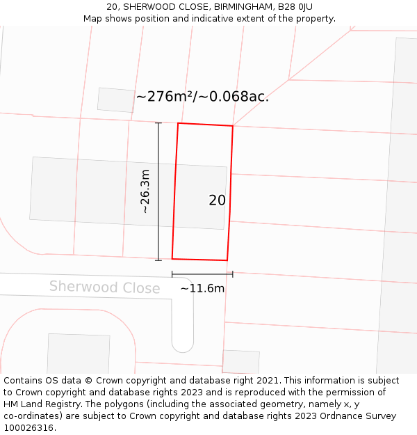 20, SHERWOOD CLOSE, BIRMINGHAM, B28 0JU: Plot and title map