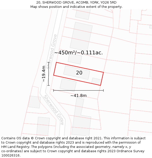 20, SHERWOOD GROVE, ACOMB, YORK, YO26 5RD: Plot and title map