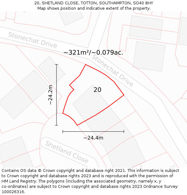 20, SHETLAND CLOSE, TOTTON, SOUTHAMPTON, SO40 8HY: Plot and title map