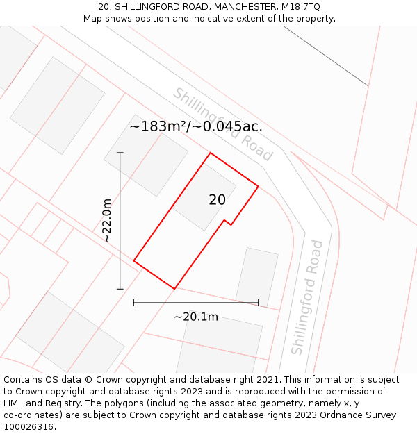 20, SHILLINGFORD ROAD, MANCHESTER, M18 7TQ: Plot and title map