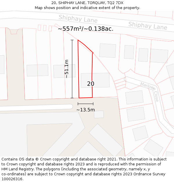 20, SHIPHAY LANE, TORQUAY, TQ2 7DX: Plot and title map