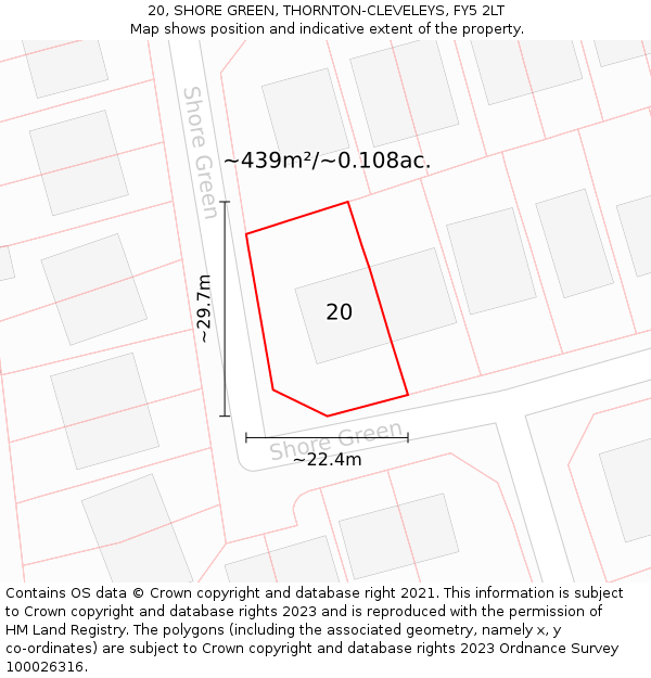 20, SHORE GREEN, THORNTON-CLEVELEYS, FY5 2LT: Plot and title map