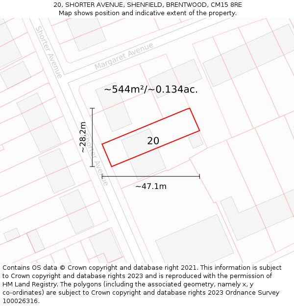 20, SHORTER AVENUE, SHENFIELD, BRENTWOOD, CM15 8RE: Plot and title map