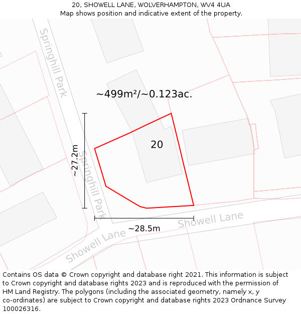 20, SHOWELL LANE, WOLVERHAMPTON, WV4 4UA: Plot and title map