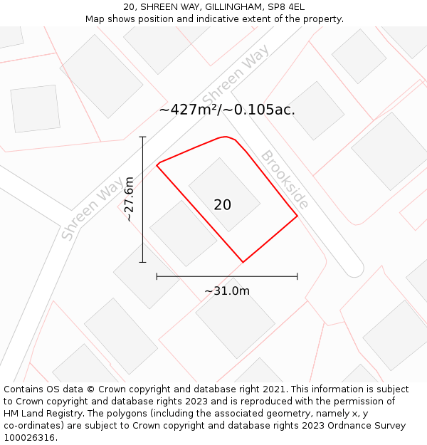 20, SHREEN WAY, GILLINGHAM, SP8 4EL: Plot and title map