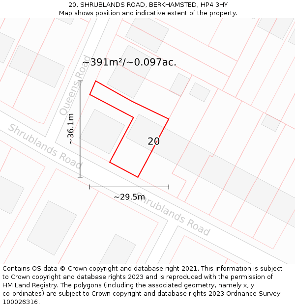 20, SHRUBLANDS ROAD, BERKHAMSTED, HP4 3HY: Plot and title map