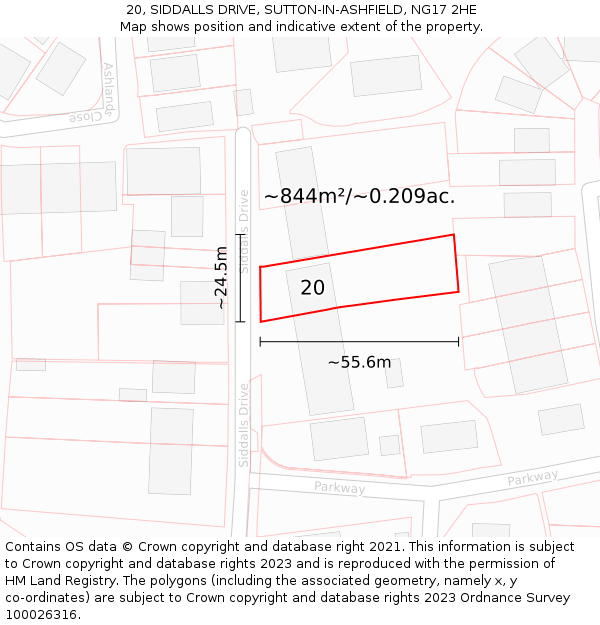 20, SIDDALLS DRIVE, SUTTON-IN-ASHFIELD, NG17 2HE: Plot and title map