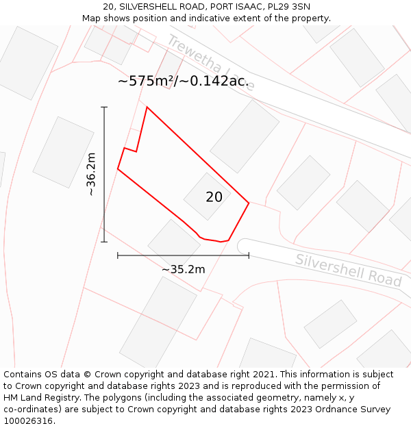 20, SILVERSHELL ROAD, PORT ISAAC, PL29 3SN: Plot and title map