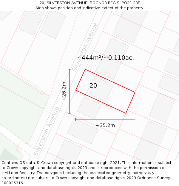 20, SILVERSTON AVENUE, BOGNOR REGIS, PO21 2RB: Plot and title map