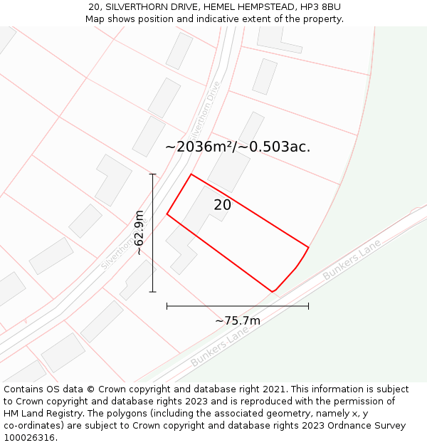 20, SILVERTHORN DRIVE, HEMEL HEMPSTEAD, HP3 8BU: Plot and title map