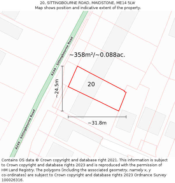 20, SITTINGBOURNE ROAD, MAIDSTONE, ME14 5LW: Plot and title map