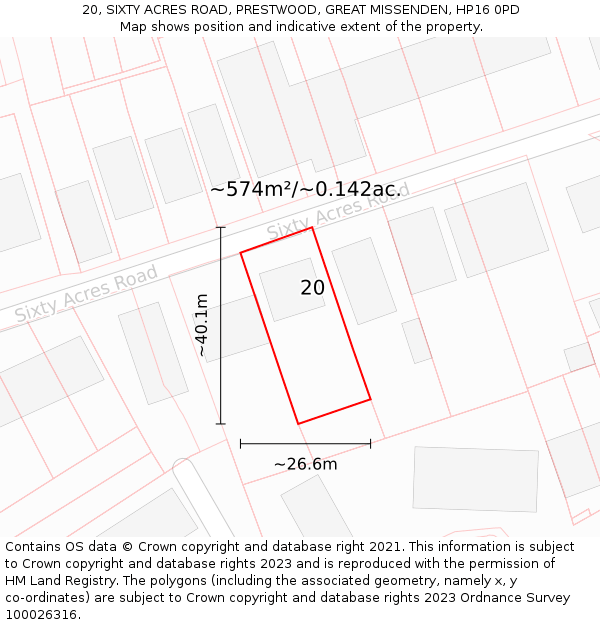 20, SIXTY ACRES ROAD, PRESTWOOD, GREAT MISSENDEN, HP16 0PD: Plot and title map