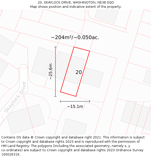 20, SKAYLOCK DRIVE, WASHINGTON, NE38 0QD: Plot and title map
