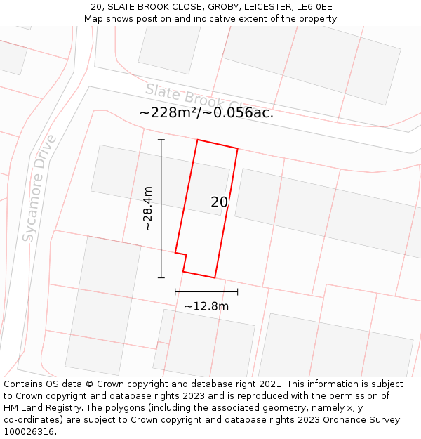 20, SLATE BROOK CLOSE, GROBY, LEICESTER, LE6 0EE: Plot and title map