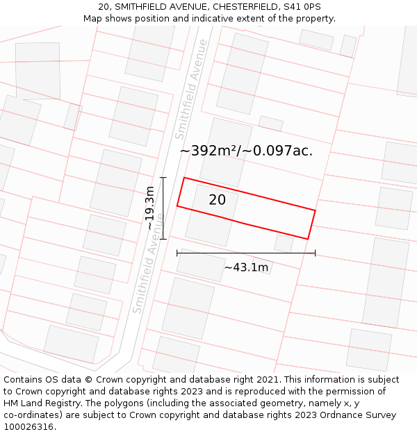 20, SMITHFIELD AVENUE, CHESTERFIELD, S41 0PS: Plot and title map