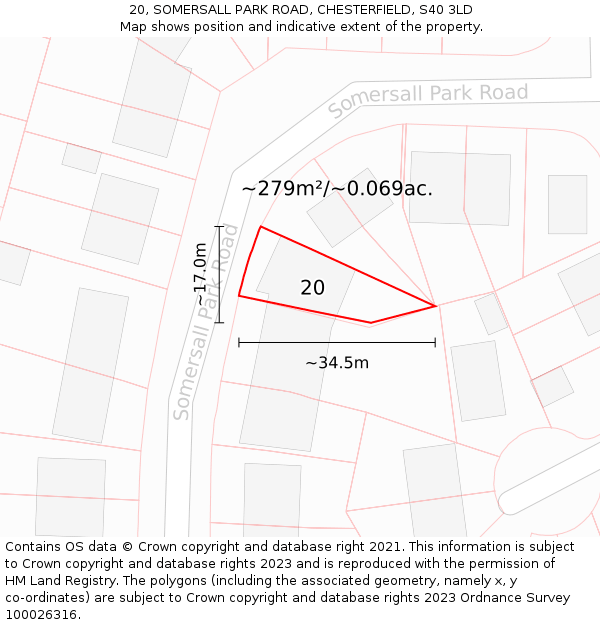 20, SOMERSALL PARK ROAD, CHESTERFIELD, S40 3LD: Plot and title map