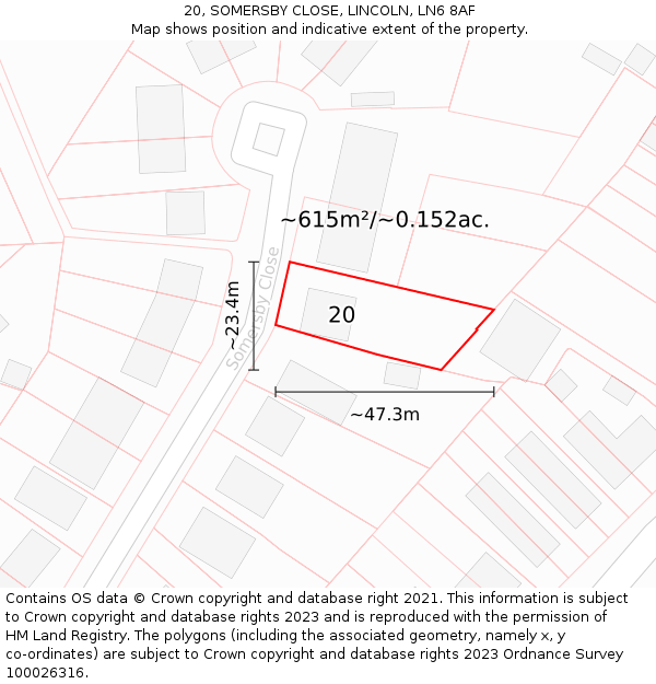 20, SOMERSBY CLOSE, LINCOLN, LN6 8AF: Plot and title map