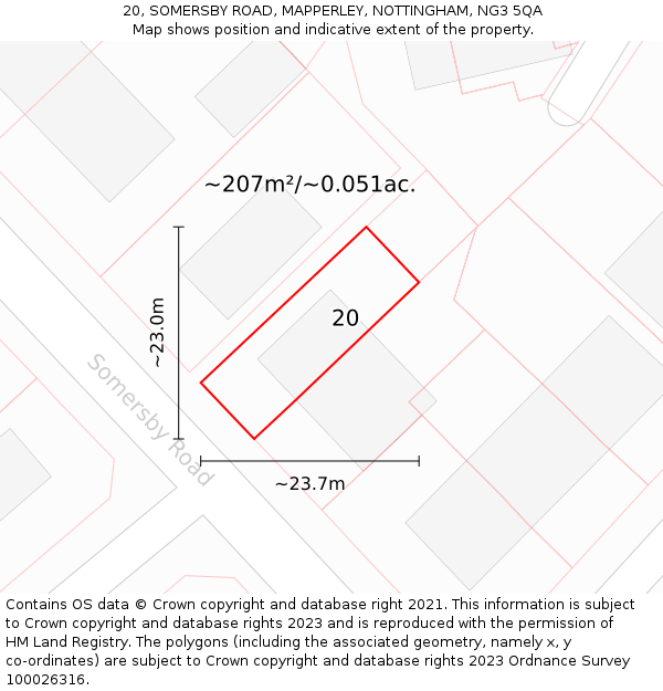20, SOMERSBY ROAD, MAPPERLEY, NOTTINGHAM, NG3 5QA: Plot and title map