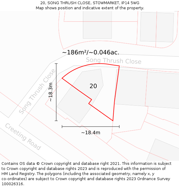 20, SONG THRUSH CLOSE, STOWMARKET, IP14 5WG: Plot and title map