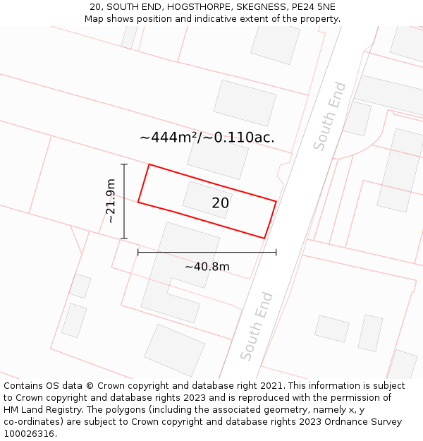 20, SOUTH END, HOGSTHORPE, SKEGNESS, PE24 5NE: Plot and title map