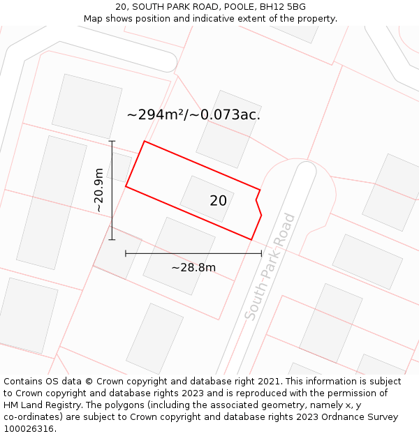 20, SOUTH PARK ROAD, POOLE, BH12 5BG: Plot and title map