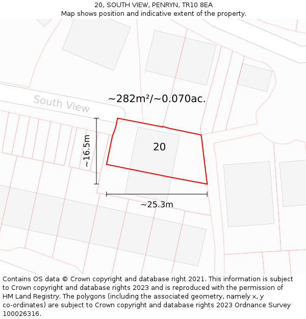 20, SOUTH VIEW, PENRYN, TR10 8EA: Plot and title map