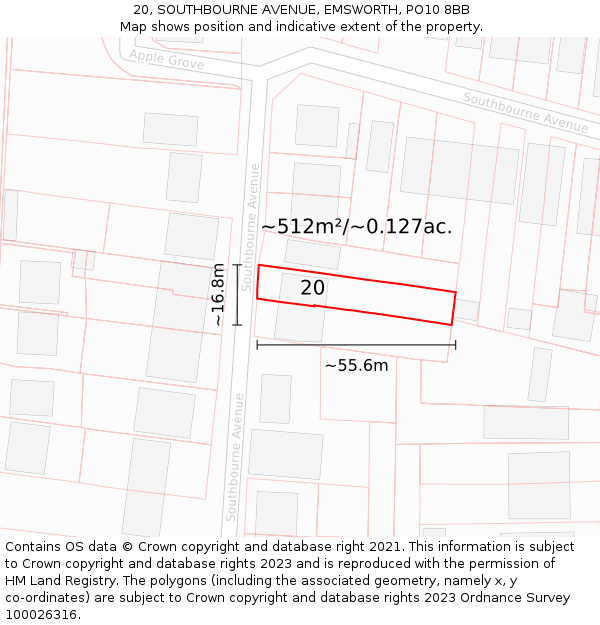 20, SOUTHBOURNE AVENUE, EMSWORTH, PO10 8BB: Plot and title map